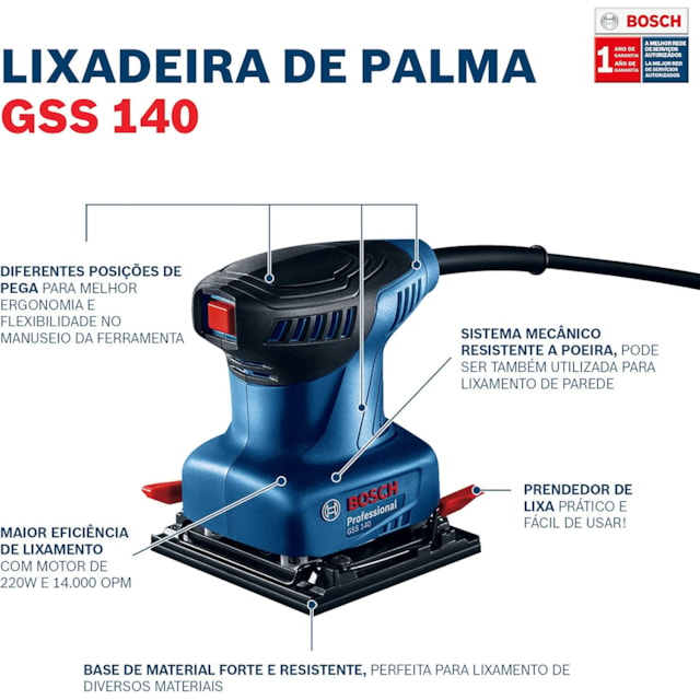 Lixadeira de Palma GSS 140 220W 220V - BOSCH