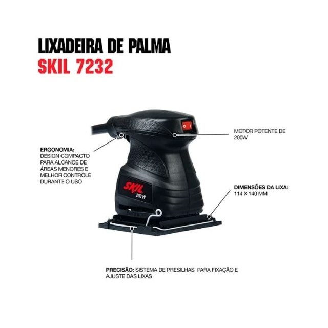 Lixadeira Orbital de Palma 7232 200W - Skil Lixadeira Orbital de Palma 7232 200W - Skil