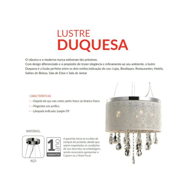 Lustre Duquesa Coroa 5 x G9 Branco Fosco - AVANT