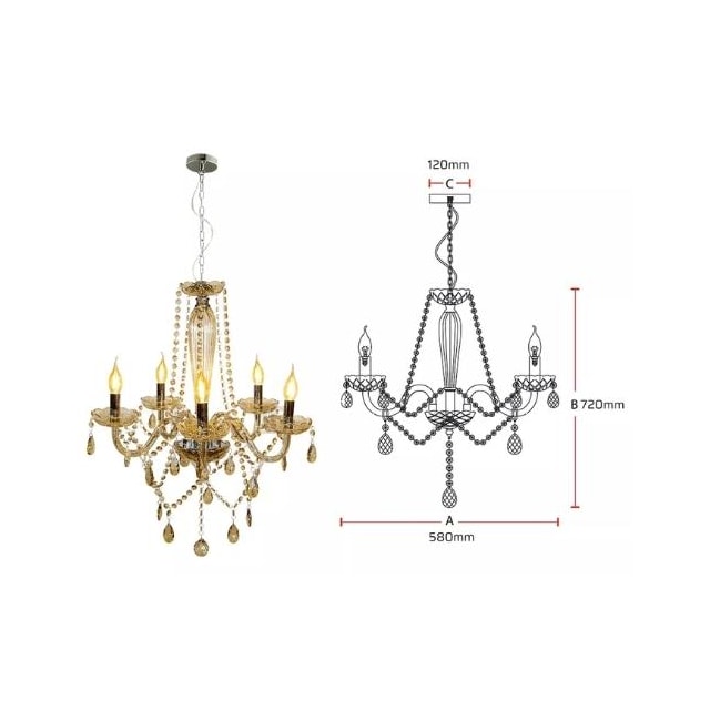 Lustre Pendente Baronesa Champagne 5 x E14 - AVANT Lustre Pendente Baronesa Champagne 5 x E14 - AVANT