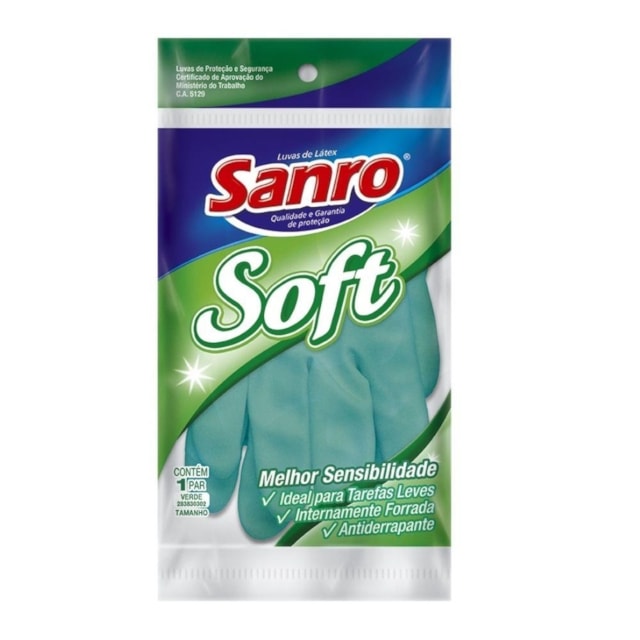 Luva Látex Verde Soft Forrada - Sanro