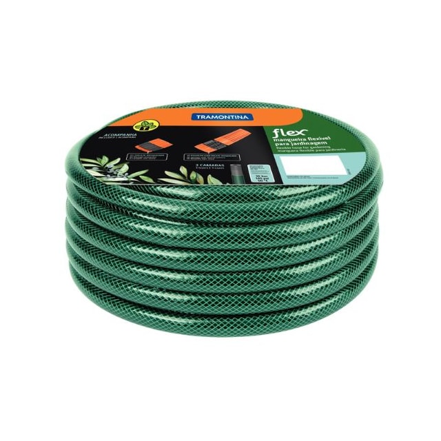 Mangueira Flex com Engates Rosqueados e Esguicho em Pvc Verde 10M - TRAMONTINA Mangueira Flex com Engates Rosqueados e Esguicho em Pvc Verde 10M - TRAMONTINA