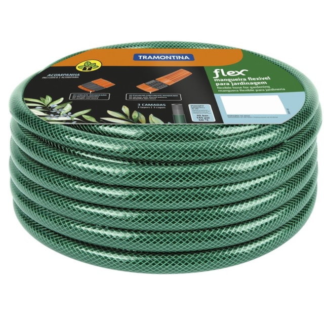 Mangueira Flex com Engates Rosqueados e Esguicho em Pvc Verde 15M - TRAMONTINA