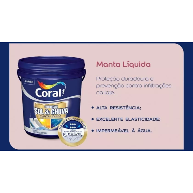 Manta Liquida Impermeabilizante Sol e Chuva 18kg - CORAL Manta Liquida Impermeabilizante Sol e Chuva 18kg - CORAL