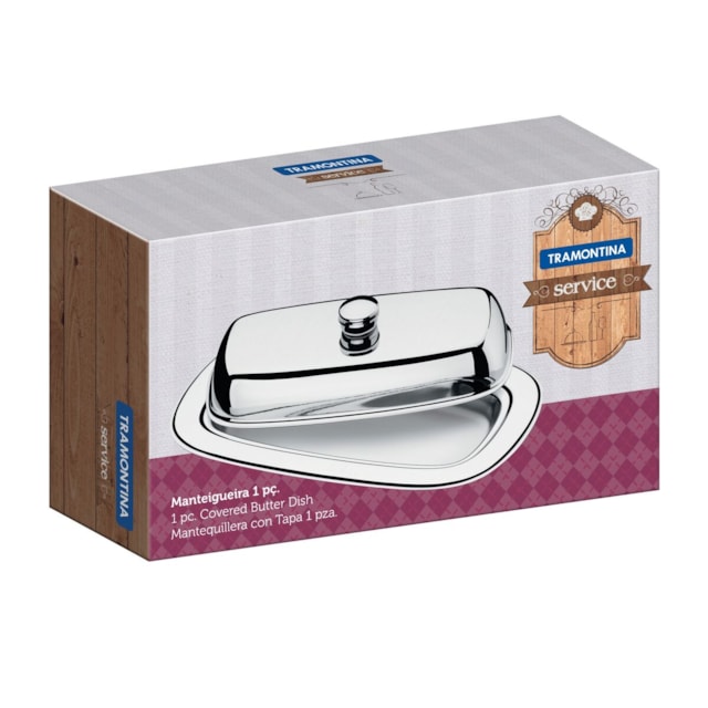Manteigueira Tramontina Service Retangular em Aço Inox com Tampa Manteigueira Tramontina Service Retangular em Aço Inox com Tampa