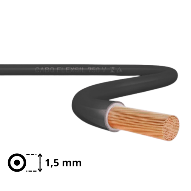 Metro de Cabo Flexível 1,5mm Preto - SIL