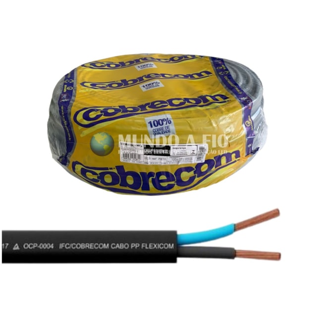 Metro de Cabo Flexível PP 2 x 2,5mm Preto - Cobrecom Metro de Cabo Flexível PP 2 x 2,5mm Preto - Cobrecom