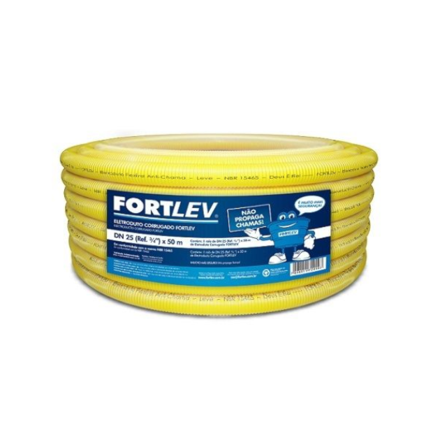 Metro do Eletroduto Corrugado PVC 32mm 25m Amarelo - FORTLEV