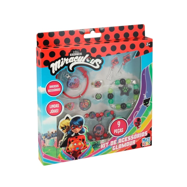 Miraculous Ladybug Kit de Acessórios Glamour 9Pcs Multikids - BR1763 Miraculous Ladybug Kit de Acessórios Glamour 9Pcs Multikids - BR1763