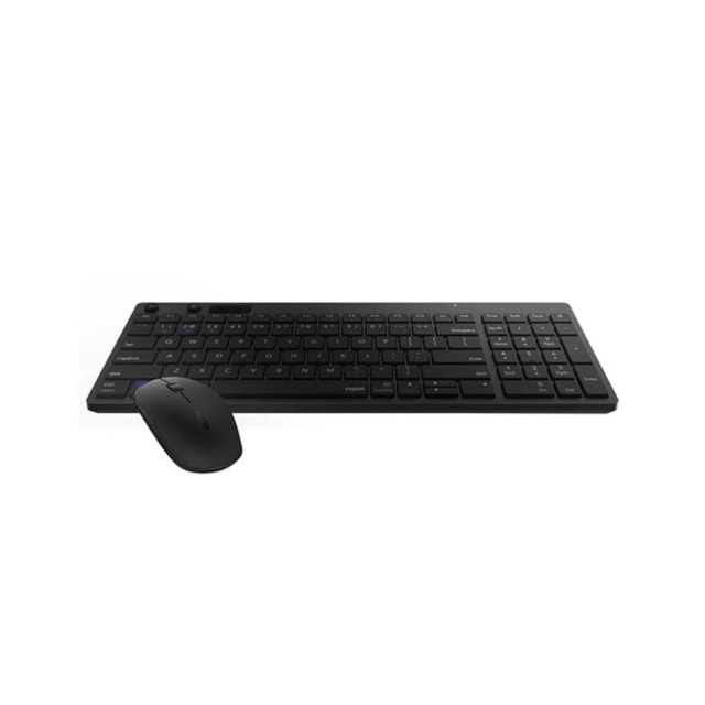 Mouse e Teclado Sem Fio Rapoo, Bluetooth ou Nano Receptor 2.4GHz, 1300DPI, ABNT2, Preto - RA003