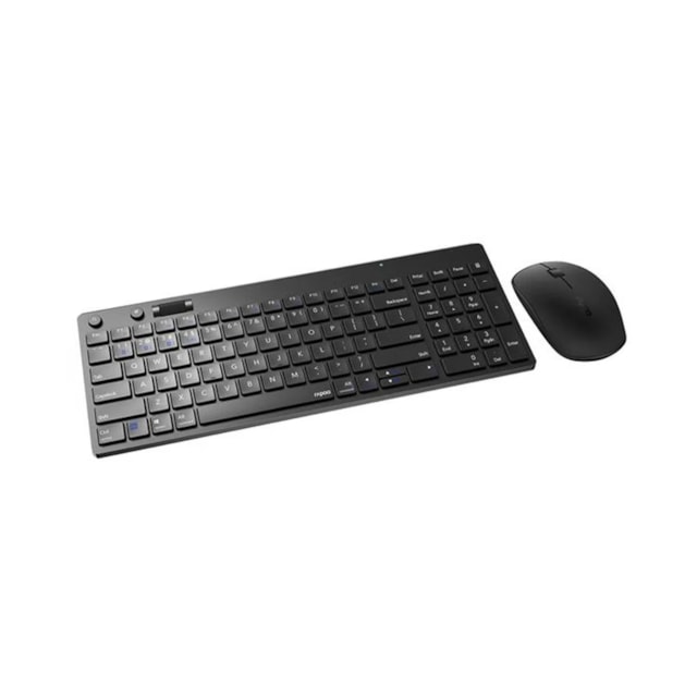 Mouse e Teclado Sem Fio Rapoo, Bluetooth ou Nano Receptor 2.4GHz, 1300DPI, ABNT2, Preto - RA003