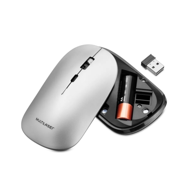 Mouse Sem Fio Bt+2.4Ghz 1600dpi Pilha Inclusa Multilaser Cinza