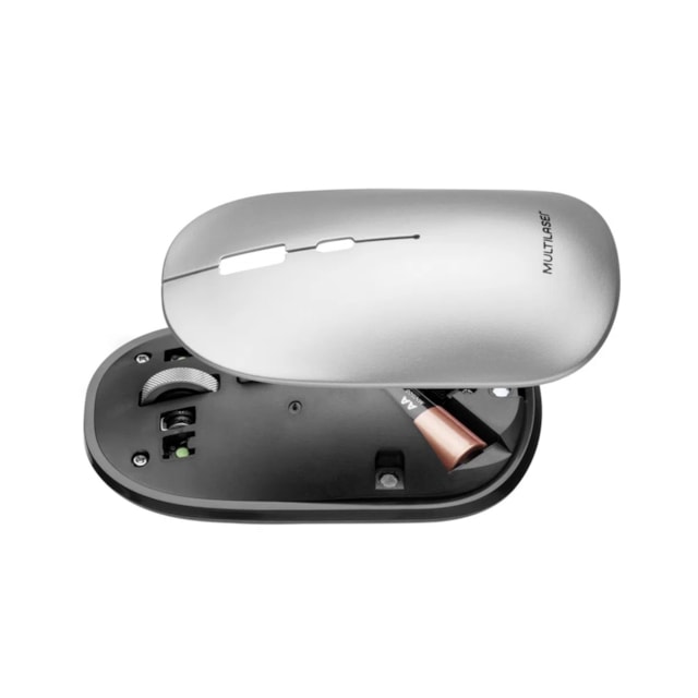 Mouse Sem Fio Bt+2.4Ghz 1600dpi Pilha Inclusa Multilaser Cinza