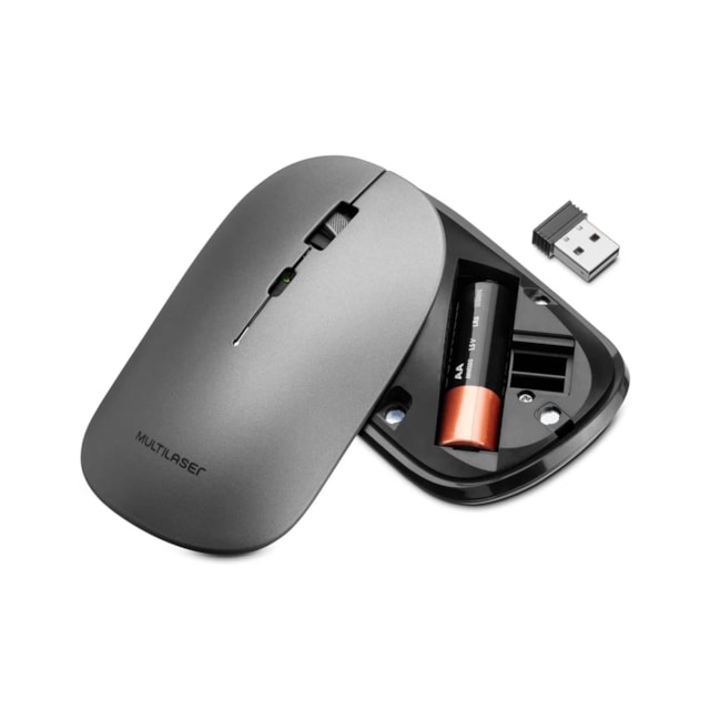 Mouse Sem Fio Bt+2.4Ghz 1600dpi Pilha Inclusa Multilaser Grafite