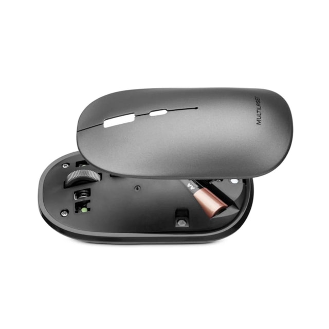 Mouse Sem Fio Bt+2.4Ghz 1600dpi Pilha Inclusa Multilaser Grafite