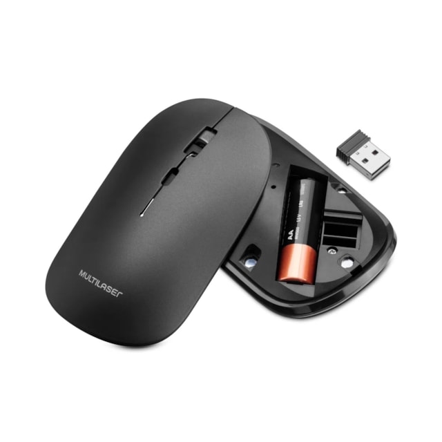 Mouse Sem Fio Bt+2.4Ghz 1600dpi Pilha Inclusa Multilaser Preto