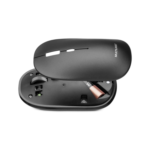 Mouse Sem Fio Bt+2.4Ghz 1600dpi Pilha Inclusa Multilaser Preto