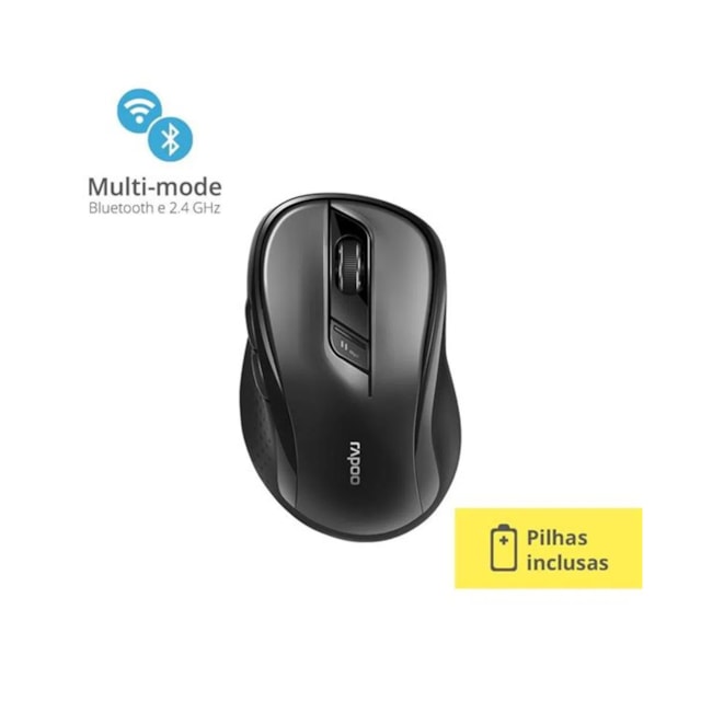 Mouse sem fio Rapoo M500, 2.4 Ghz, 3 Botões, 1600 DPI, Preto - RA013