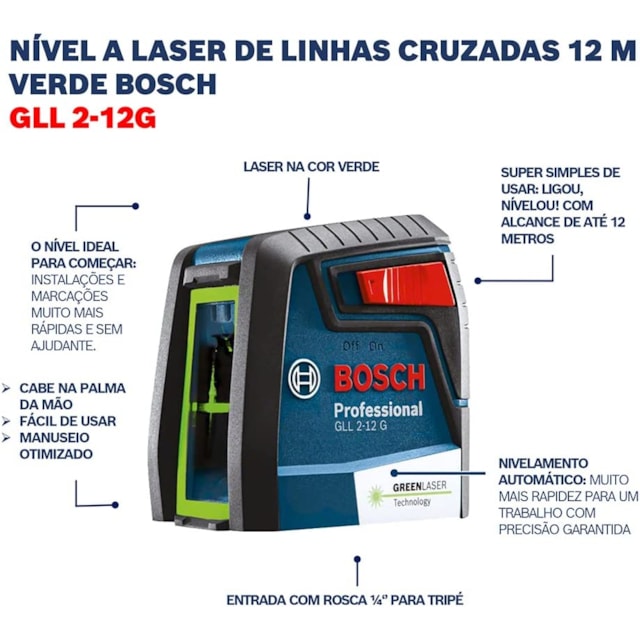 Nível a Laser GLL 2 a 12G 12M Linha Verde - BOSCH