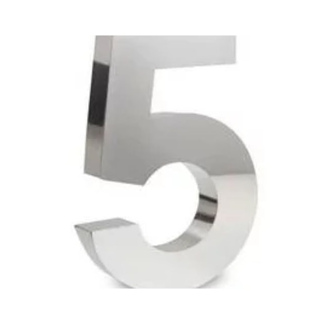 Número 5 (cinco) em Aço Inox 15cm - UNIÃO INOX Número 5 (cinco) em Aço Inox 15cm - UNIÃO INOX
