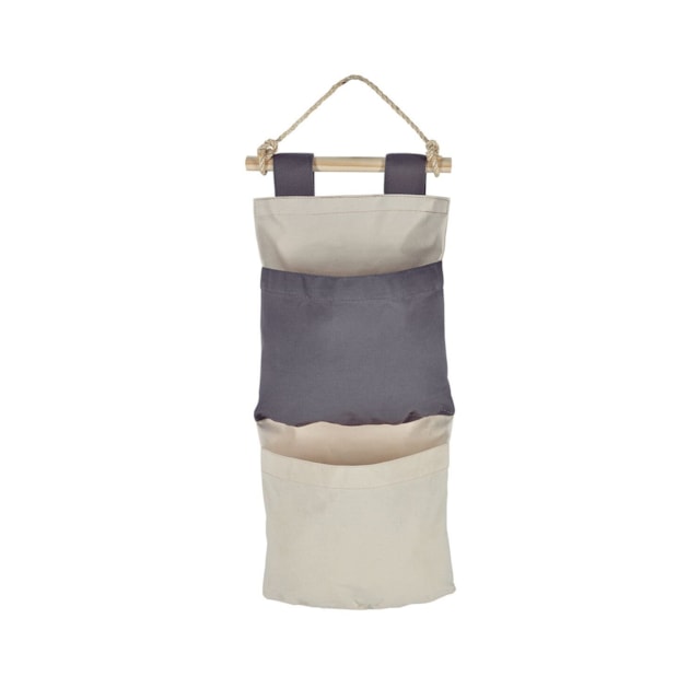 Organizador Tramontina com 2 Bolsos e Corda para Pendurar Bege com Cinza Organizador Tramontina com 2 Bolsos e Corda para Pendurar Bege com Cinza