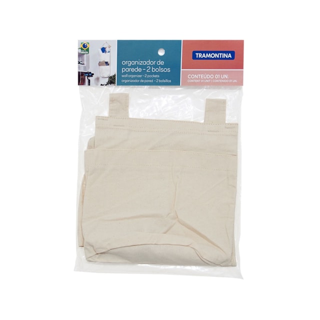 Organizador Tramontina com 2 Bolsos e Corda para Pendurar Bege com Cinza Organizador Tramontina com 2 Bolsos e Corda para Pendurar Bege com Cinza