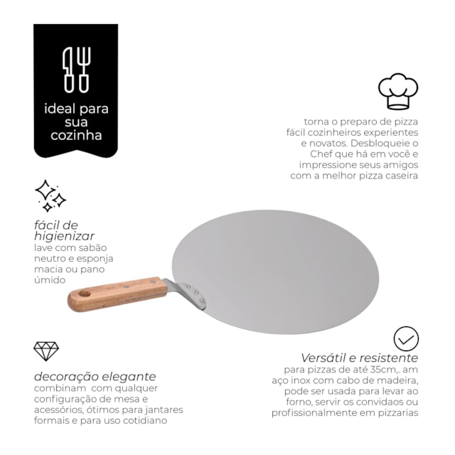 Pá Para Pizza De Inox Com Cabo de Madeira 35 cm Mimo Style Pá Para Pizza De Inox Com Cabo de Madeira 35 cm Mimo Style