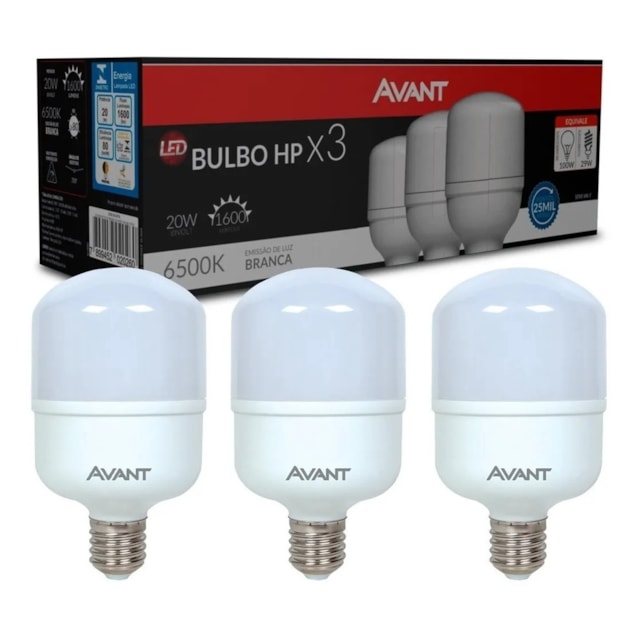 Pack com 3 LED Bulbo 20W 6500 - Avant