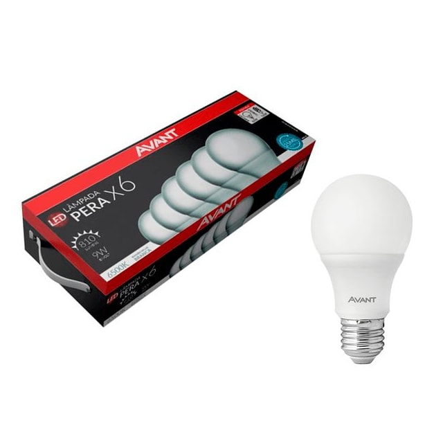 Pack com 6 Lâmpadas LED Pêra 9w 6500k - Avant