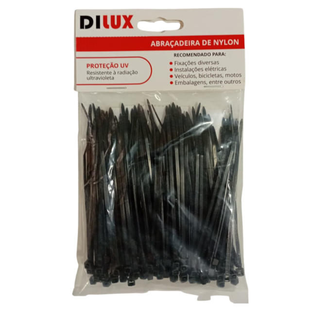 Pacote de Abraçadeiras de Nylon Pretas 100 Peças 100x2,5mm - DILUX