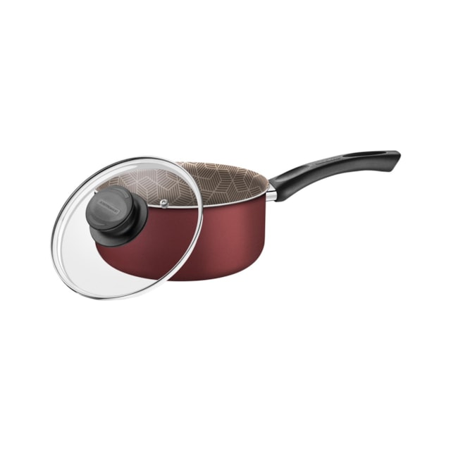 Panela Tramontina Paris em Alumínio Antiaderente Vermelho com Tampa de Vidro 16 cm Panela Tramontina Paris em Alumínio Antiaderente Vermelho com Tampa de Vidro 16 cm