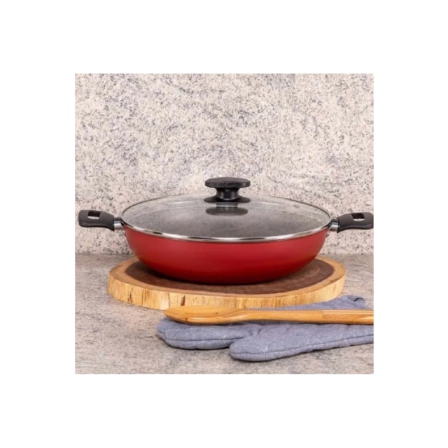 Panela Wok de Aluminio 28cm Loreto Vermelho Tramontina Panela Wok de Aluminio 28cm Loreto Vermelho Tramontina