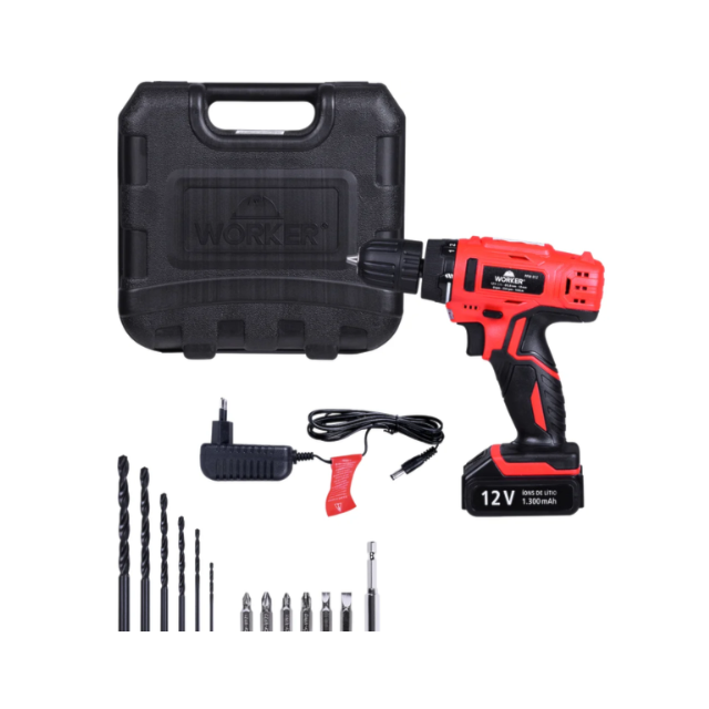 Parafusadeira 12v Bateria Bivolt Kit 50 Peças - WORKER Parafusadeira 12v Bateria Bivolt Kit 50 Peças - WORKER