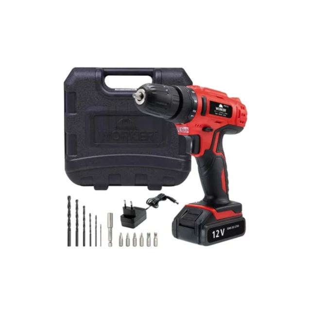 Parafusadeira à Bateria com 17 Peças 12V - WORKER Parafusadeira à Bateria com 17 Peças 12V - WORKER