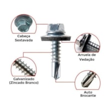 Parafuso Auto Brocant 12 x 3/4" Zincado para Telha - Jomarca