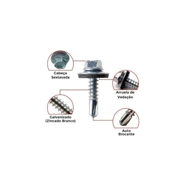 Parafuso Auto Broccante 12 x 3/4" p/ Telha - Jomarca Parafuso Auto Broccante 12 x 3/4" p/ Telha - Jomarca