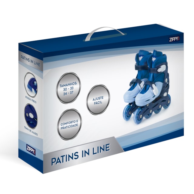 Patins In Line Ajustável Azul Zippy Toys Tamanho de Calçado:30 a 33