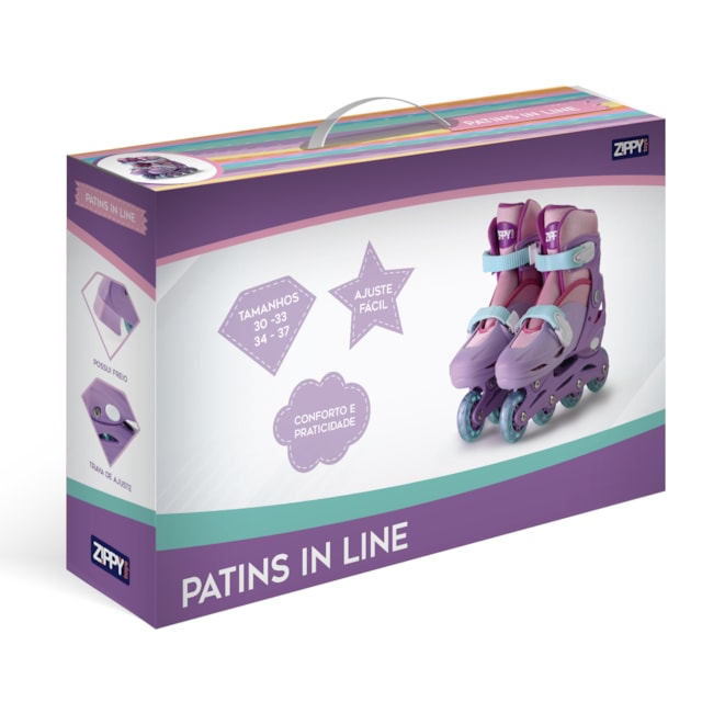 Patins In Line Ajustável Rosa Zippy Toys Tamanho de Calçado:30 a 33