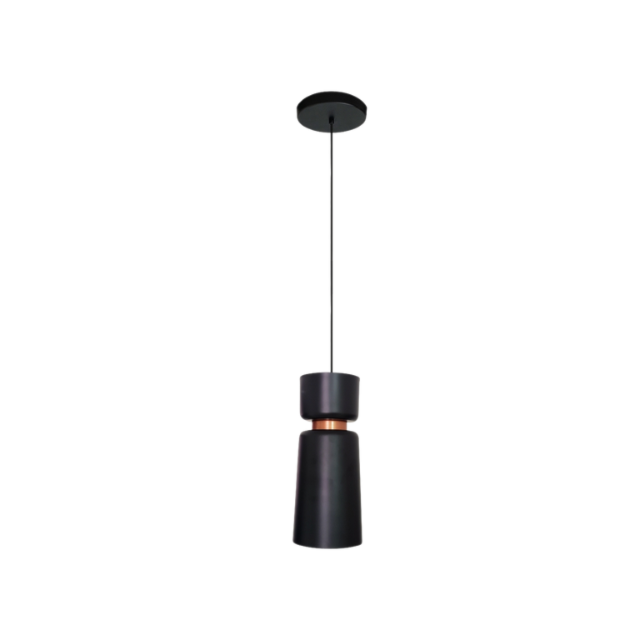 Pendente Cacharrel Slim Preto com Cobre - ENERLUX