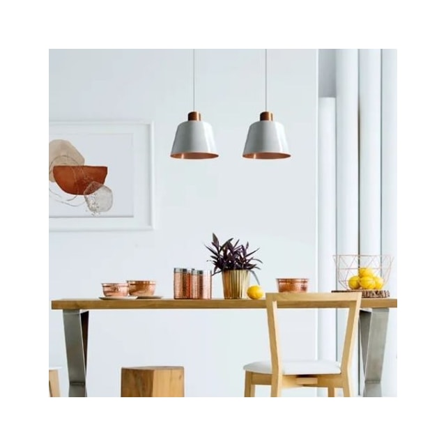 Pendente Malibu Cúpula Branco com Cobre - Enerlux Pendente Malibu Cúpula Branco com Cobre - Enerlux