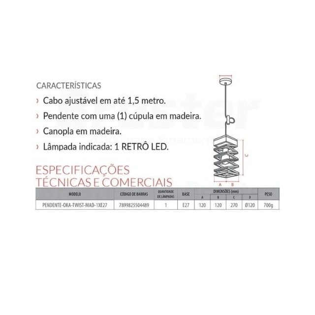 Pendente Oka Twist 1 x E27 - AVANT Pendente Oka Twist 1 x E27 - AVANT