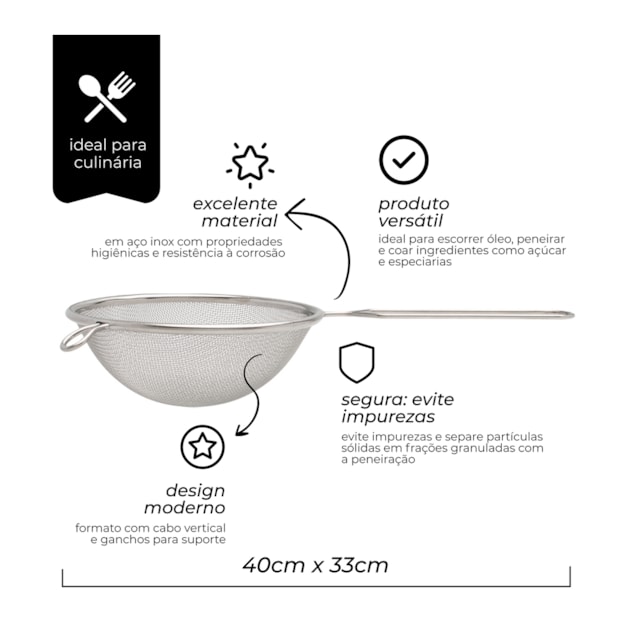 Peneira para Cozinha em Aço Inox 14 cm Mimo Style