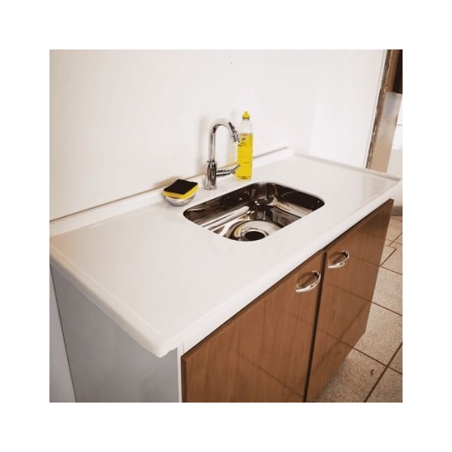 Pia Ecogranito com Cuba Inox 1,20 x 0,54 cm Branca - Decoralita  Pia Ecogranito com Cuba Inox 1,20 x 0,54 cm Branca - Decoralita