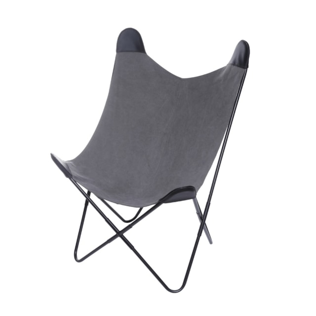 POLTRONA BUTTERFLY CANVAS CINZA BASE METAL PINTURA PRETA POLTRONA BUTTERFLY CANVAS CINZA BASE METAL PINTURA PRETA