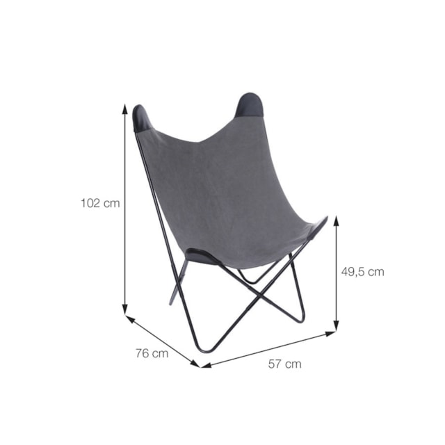 POLTRONA BUTTERFLY CANVAS CINZA BASE METAL PINTURA PRETA POLTRONA BUTTERFLY CANVAS CINZA BASE METAL PINTURA PRETA