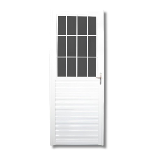 Porta de Alumínio Postigo Branca Vd Canelado Lado Esquerdo 0,80 x 2,10m - QUALITY
