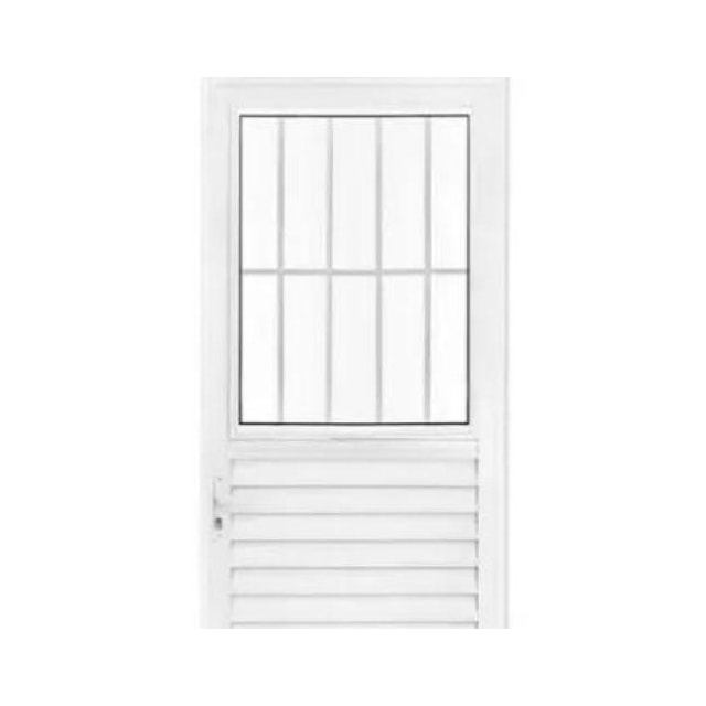 Porta de Alumínio Postigo Branca Vidro Liso 0,80 x 2,10m Lado Direito - QUALITY