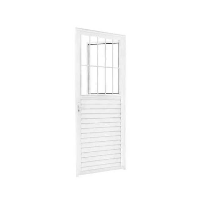 Porta de Alumínio Postigo Branca Vidro Liso 0,80 x 2,10m Lado Direito - QUALITY