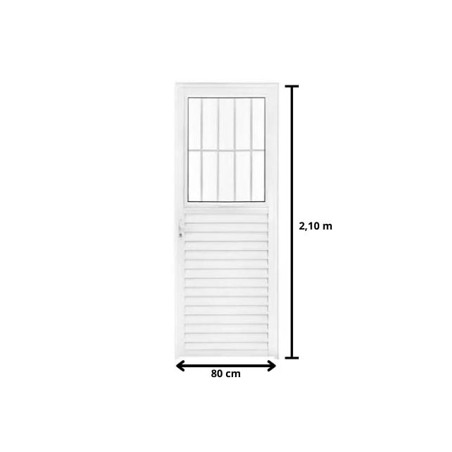 Porta de Alumínio Postigo Branca Vidro Liso 0,80 x 2,10m Lado Direito - QUALITY