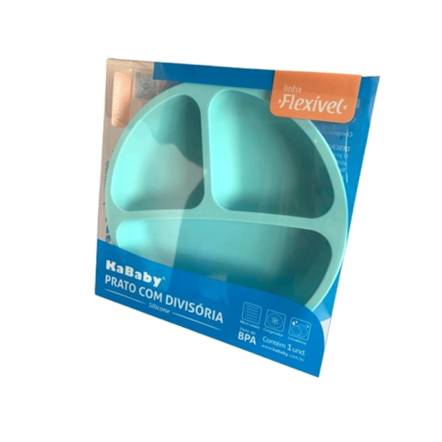 Prato De Silicone Com Divisoria Kababy Azul